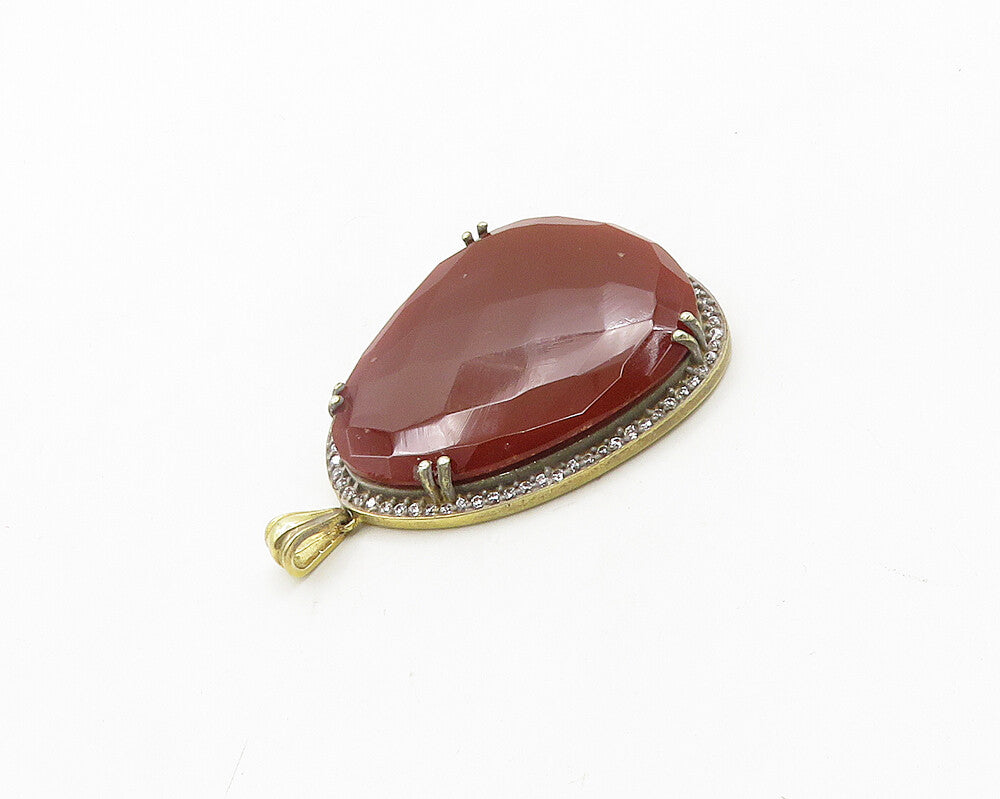 925 Sterling Silver  Vintage Carnelian & Topaz Gold Plated Pendant  PT15412