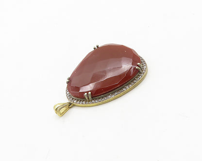 925 Sterling Silver  Vintage Carnelian & Topaz Gold Plated Pendant  PT15412