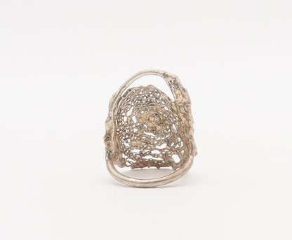 925 Sterling Silver Vintage Ring Gold Plated Solid Filigree Web  Sz 7  RG27964
