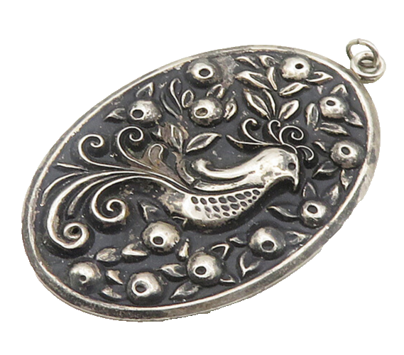INTERNATIONAL 925 Silver Vintage Oxidized Long Tailed Bird Pendant PT15190