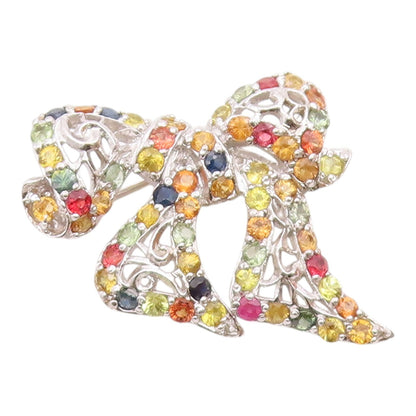 925 Sterling Silver Vintage Citrine Tanzanite Peridot Ribbon Bow Brooch  BP8411