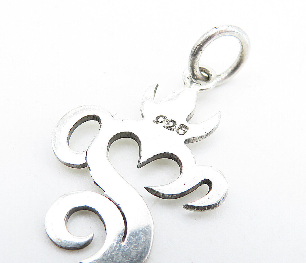 925 Sterling Silver  Petite Shiny Om Spiritual Symbol Drop Pendant  PT5709