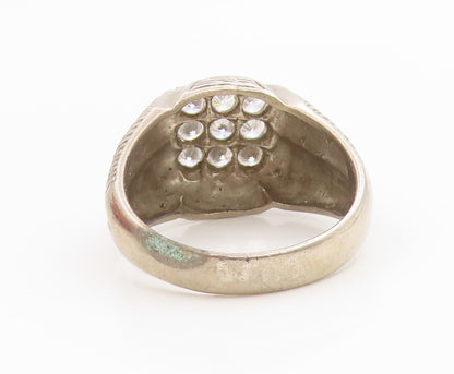 925 Sterling Silver Vintage Ring CZ Grid Etched Statement Band  Sz 13  RG35855