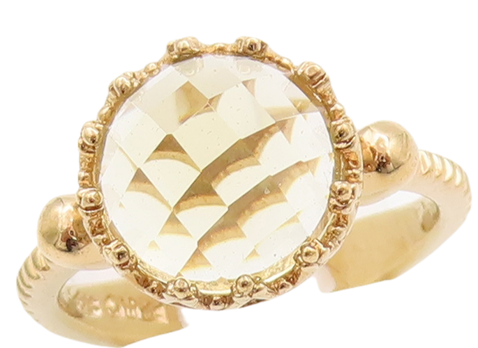 925 Sterling Silver Vintage Ring Gold Plated Carved Yellow CZ  Sz 7  RG29372