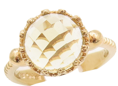 925 Sterling Silver Vintage Ring Gold Plated Carved Yellow CZ  Sz 7  RG29372