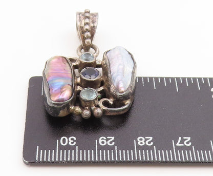 925 Sterling Silver Vintage Pendant Mother Of Pearl & Amethyst Charm  PT25913