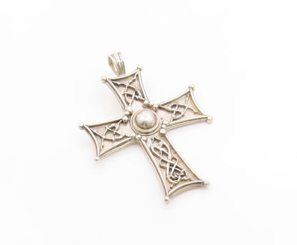 925 Sterling Silver Vintage Pendant Carnelian Modernist Religious Cross  PT26259