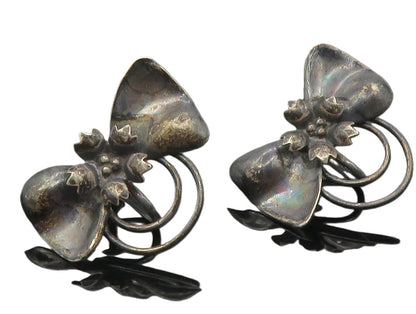 925 Sterling Silver  Vintage Antique Flower Bow Non Pierce Earrings  EG5965