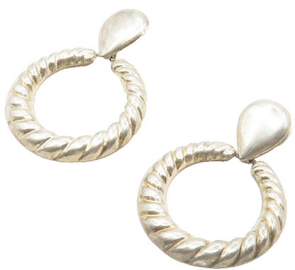 925 Sterling Silver  Vintage Shiny Twist Open Circle Dangle Earrings  EG6604