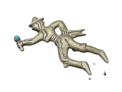 MEXICO 925 Sterling Silver  Vintage Antique Turquoise Dancer Brooch Pin BP8263