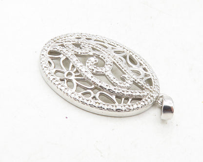 925 Sterling Silver  Genuine Diamond Open Floral Swirl Design Pendant  PT7732