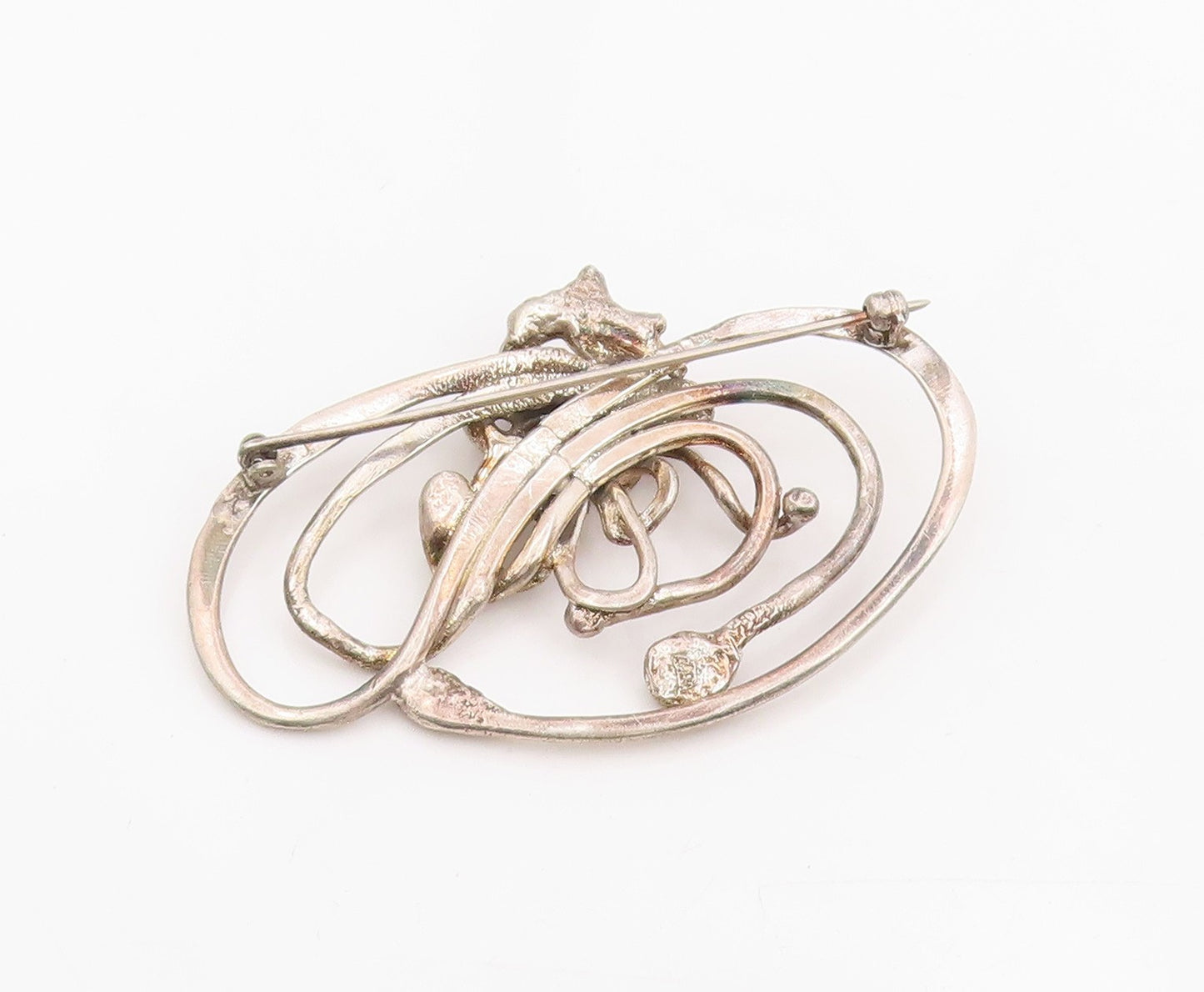 925 Sterling Silver Vintage Brooch Brutalist Tangled Web Design Pin  BP12061