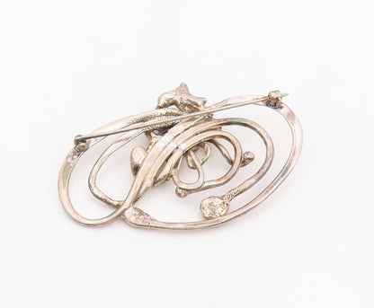 925 Sterling Silver Vintage Brooch Brutalist Tangled Web Design Pin  BP12061
