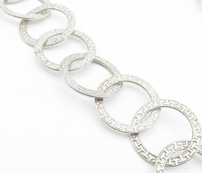 925 Sterling Silver  Vintage Greek Key Open Circle link Chain Necklace  NE1157