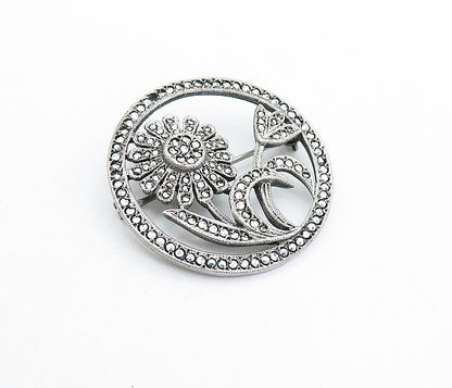 925 Sterling Silver  Vintage Sparkling Blooming Flowers Brooch Pin  BP2235