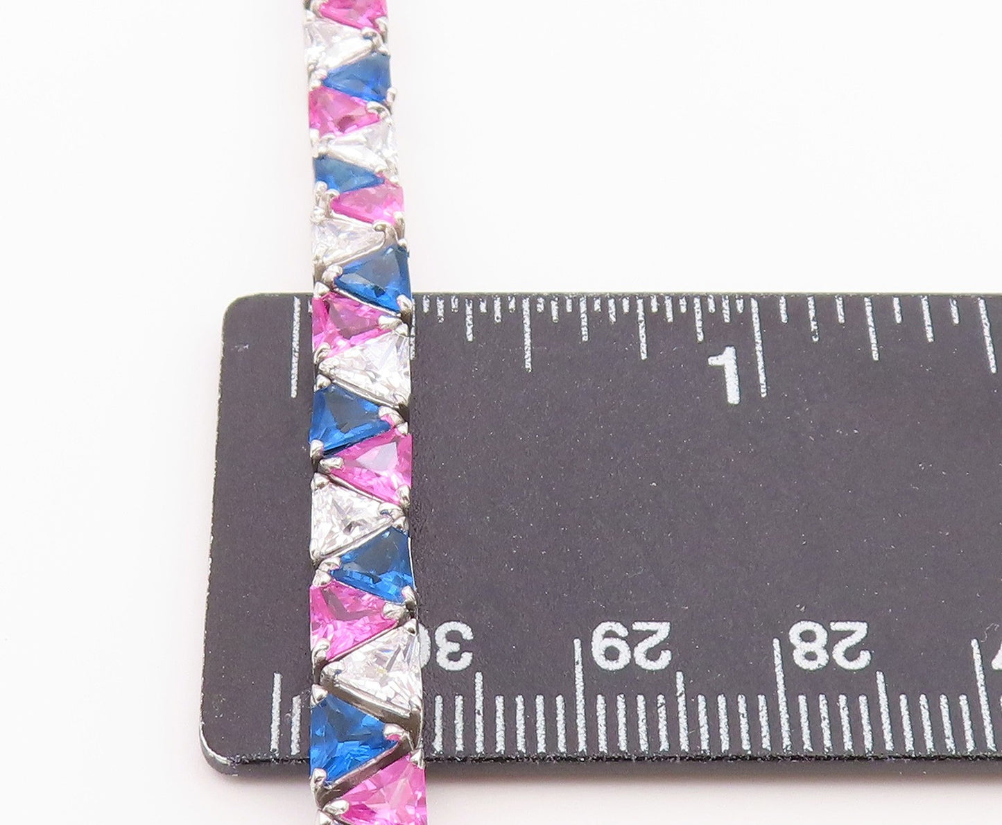 925 Sterling Silver  Vintage Cubic Zirconia & Topaz Chain Bracelet  BT8983