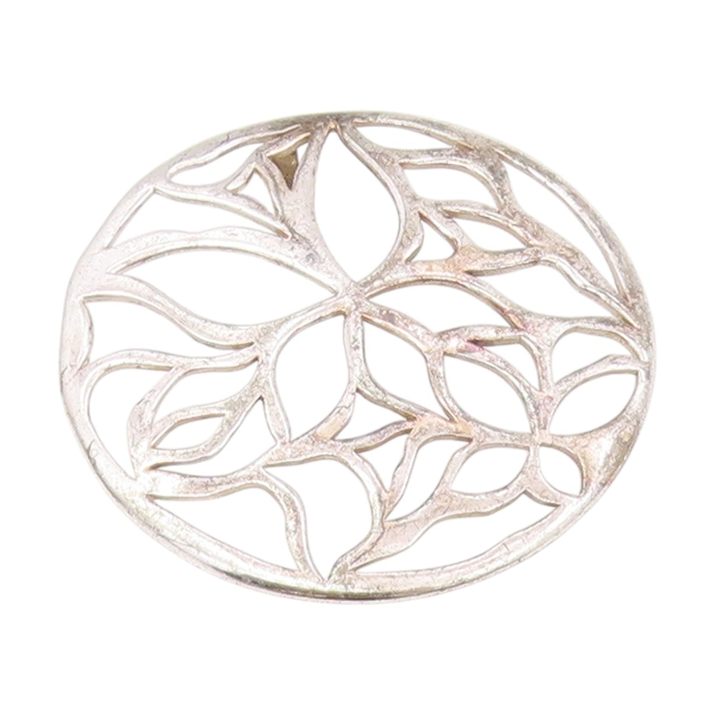 925 Sterling Silver Vintage Pendant Openwork Floral Design Cutout Medal  PT25662