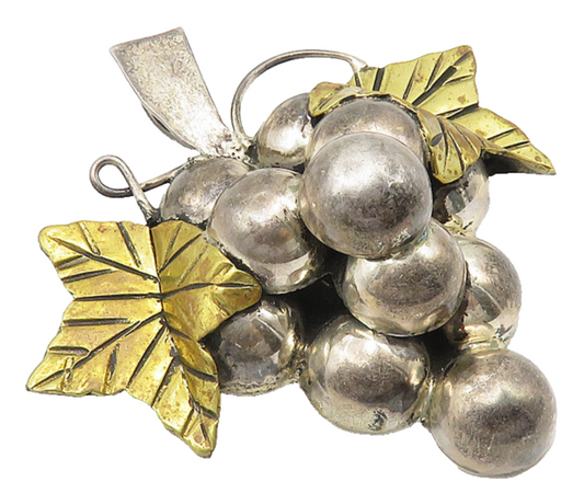 MEXICO 925 Sterling Silver  Vintage Two Tone Grape Bunch Brooch Pin  BP4283