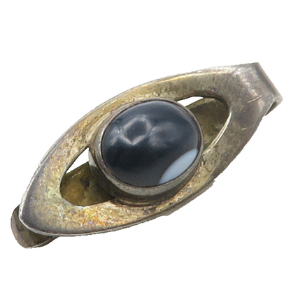 ISRAEL 925 Sterling Silver  Vintage Cabochon Cut Agate Tie Clip  TR2336