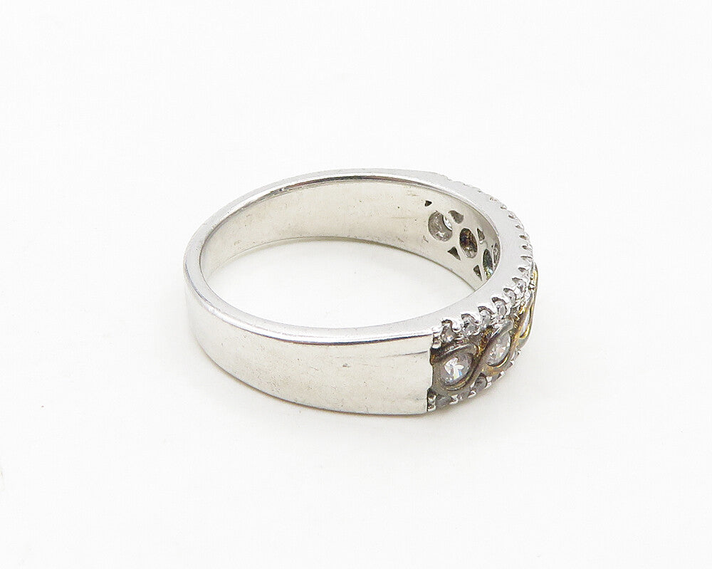 925 Sterling Silver  Cubic Zirconia Two Tone Swirl Band Ring Sz 7  RG19327