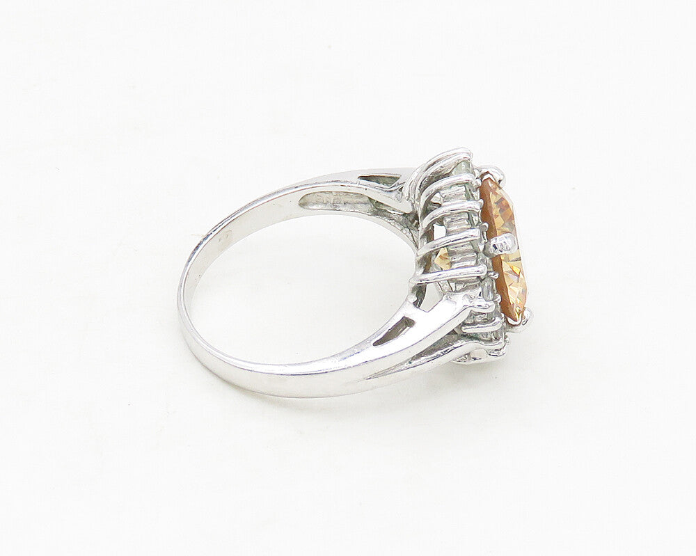925 Sterling Silver  Cubic Zirconia Floral Motif Cocktail Ring Sz 7  RG17308