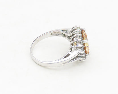 925 Sterling Silver  Cubic Zirconia Floral Motif Cocktail Ring Sz 7  RG17308