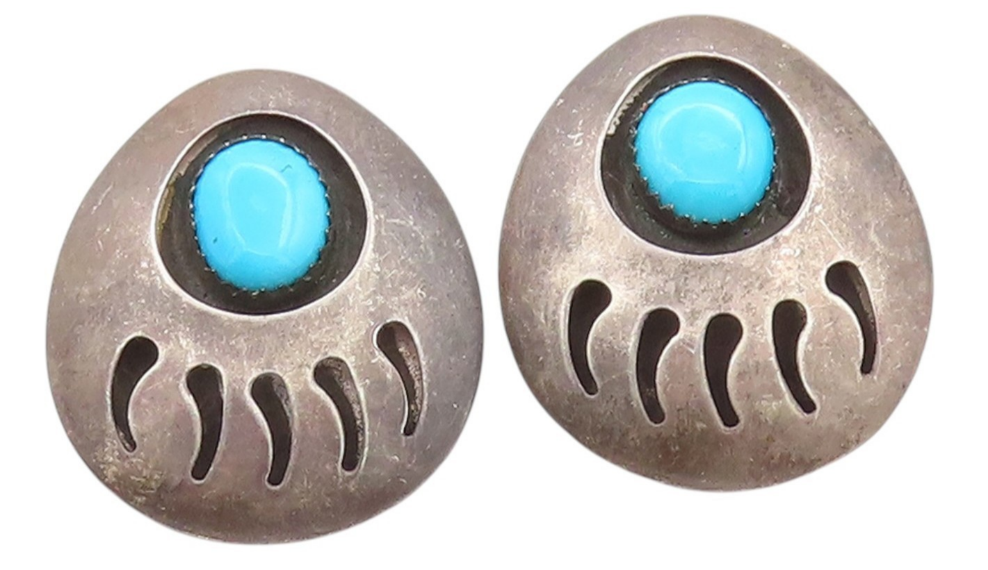925 Sterling Silver Vintage Earrings NAVAJO Larimar Animal Foot Print EG13633