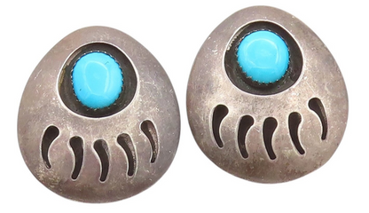 925 Sterling Silver Vintage Earrings NAVAJO Larimar Animal Foot Print EG13633