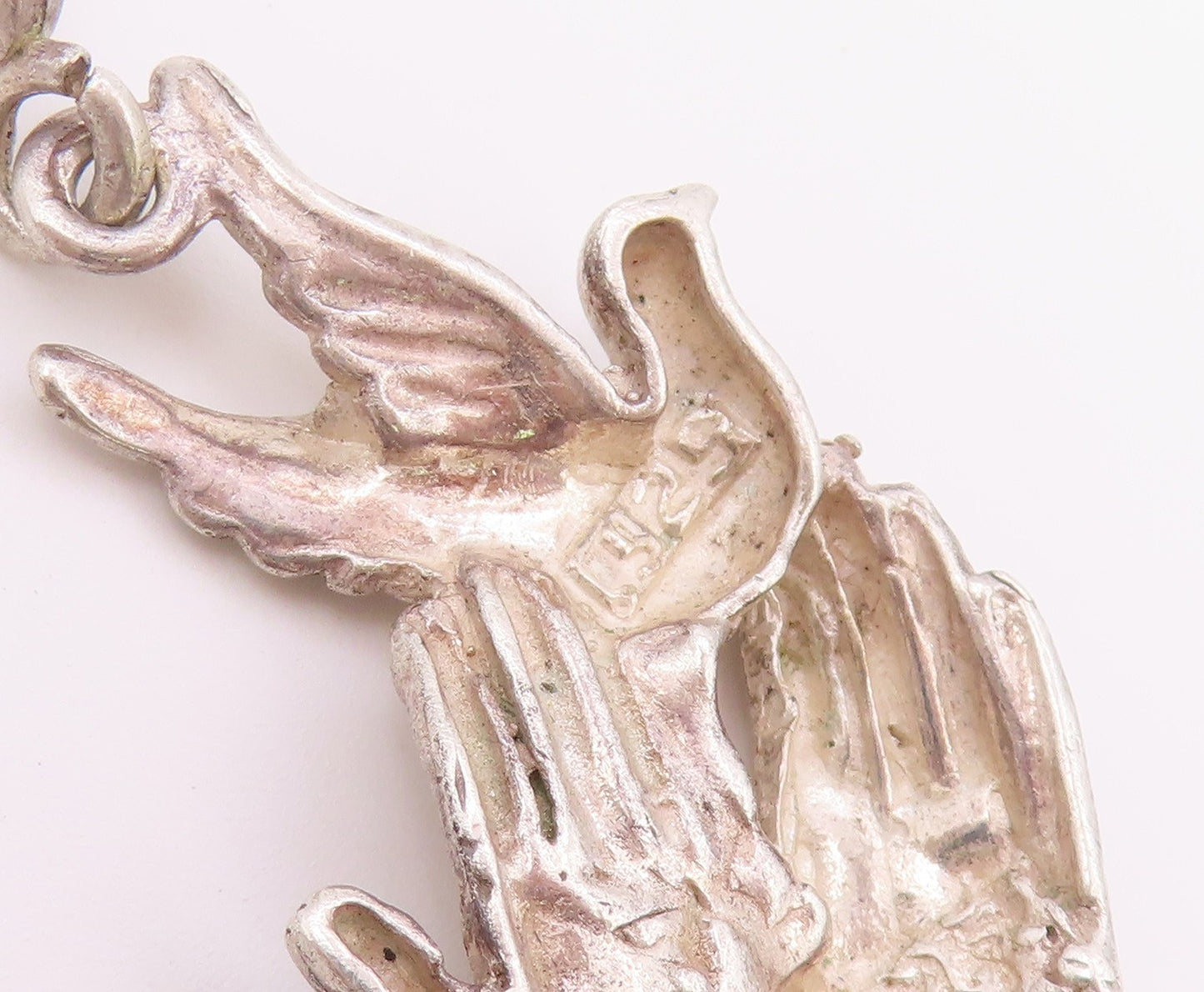 925 Sterling Silver Vintage Pendant Holy Spirit Dove & Faith Hands Charm PT26463