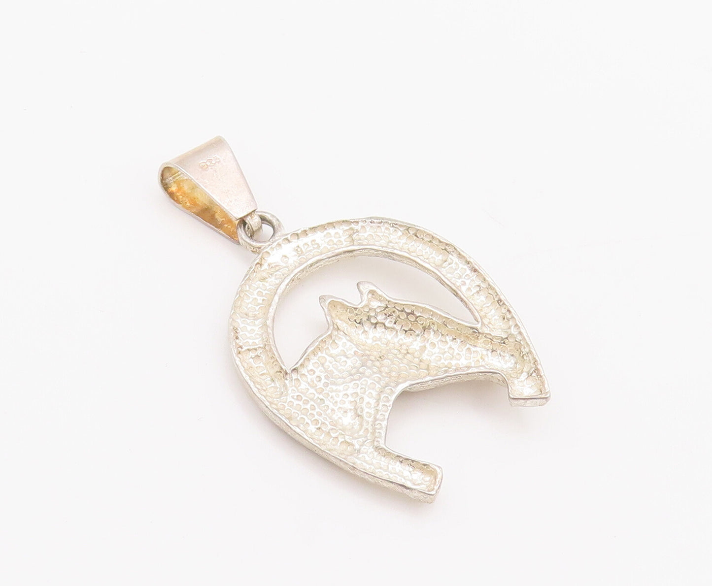 925 Sterling Silver Vintage Pendant Cutout Horse Face Framed Horse Shoe  PT22777