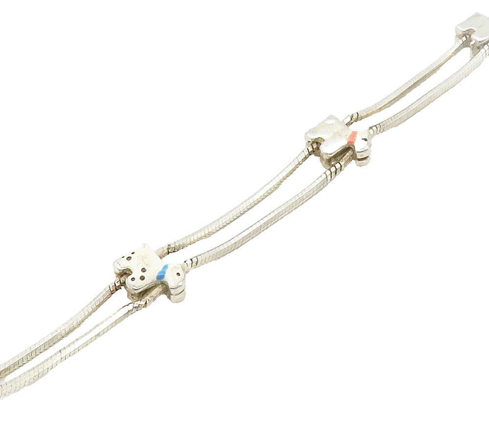 925 Sterling Silver  Vintage Petite Enamel Dog Motif Chain Bracelet  BT6556