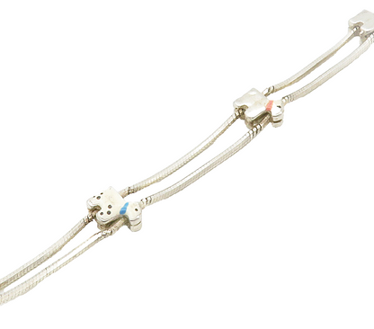 925 Sterling Silver  Vintage Petite Enamel Dog Motif Chain Bracelet  BT6556