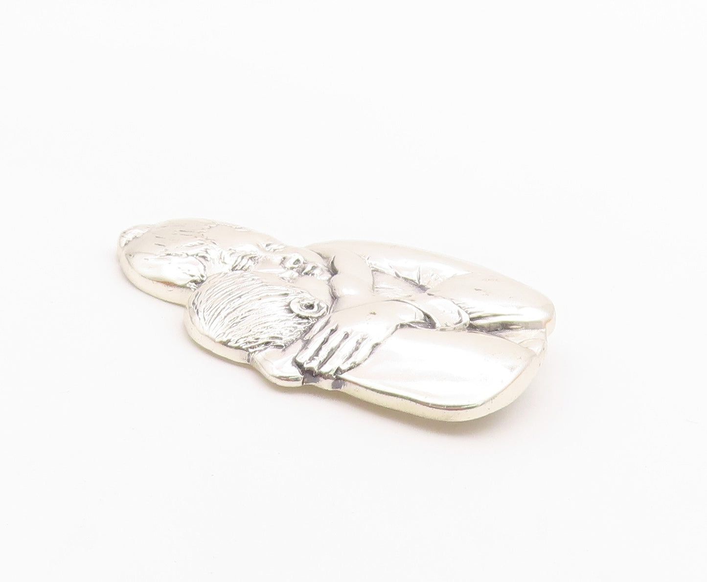 MFA 925 Sterling Silver  Vintage Shiny Mother & Child Hug Brooch Pin  BP9075
