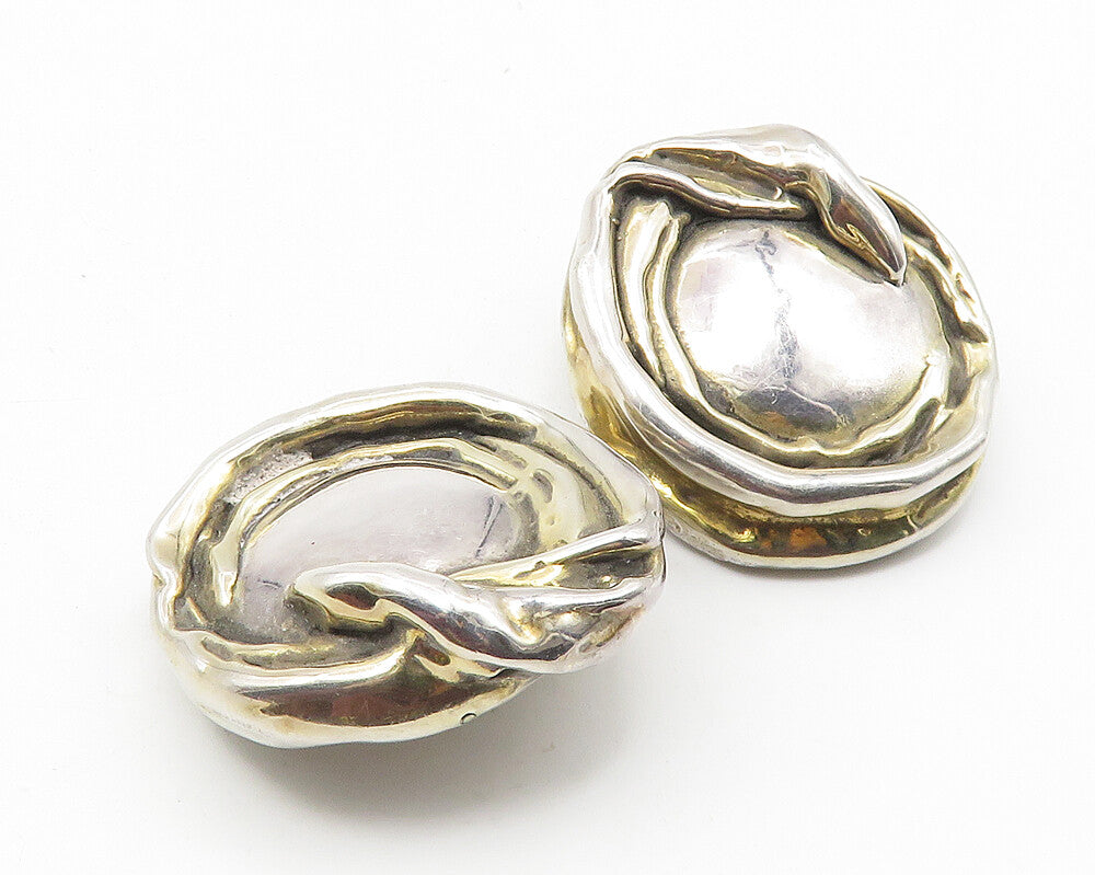 925 Sterling Silver  Vintage Modernist Sculpted Non Pierce Earrings  EG5705