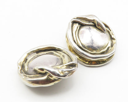 925 Sterling Silver  Vintage Modernist Sculpted Non Pierce Earrings  EG5705