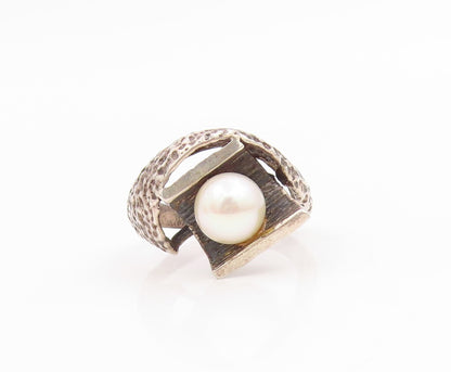 925 Sterling Silver Vintage Ring Classic Pearl Textured Band  Sz 6.5  RG35960
