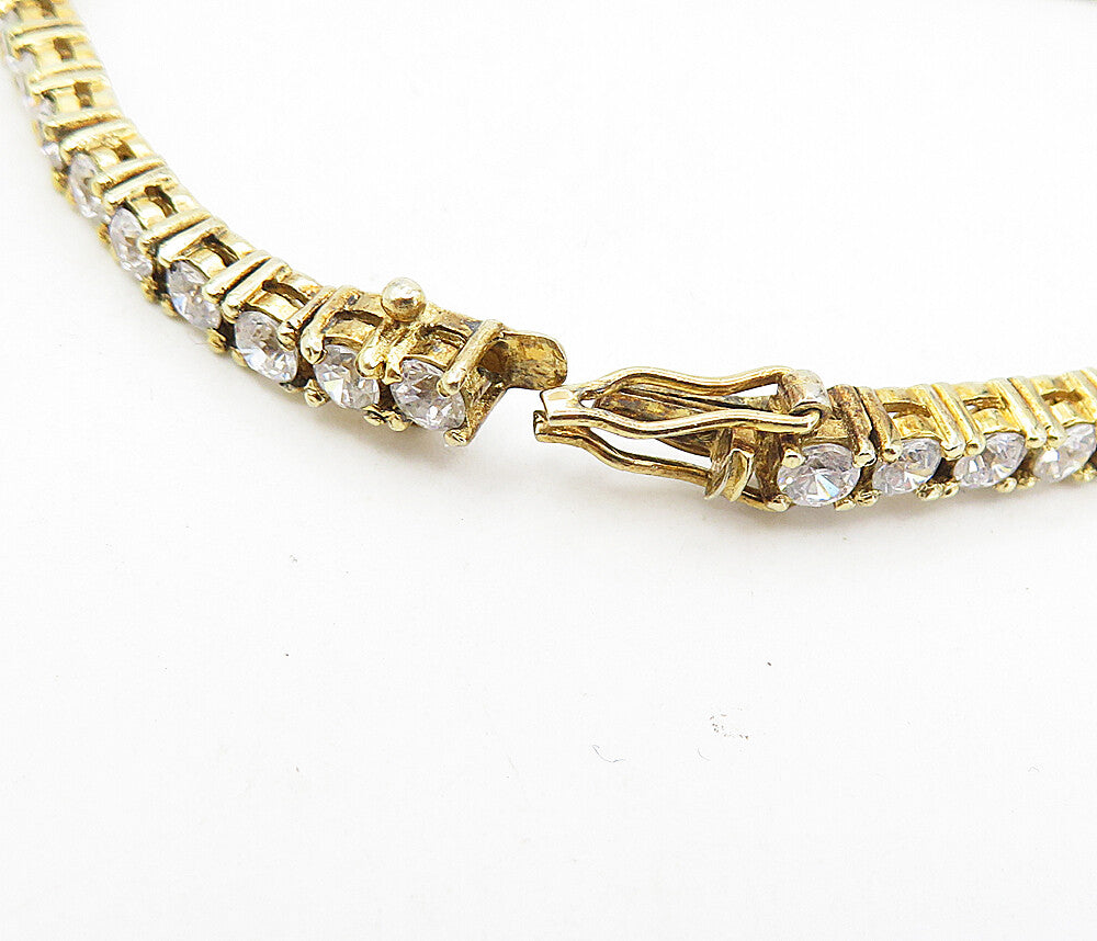 925 Sterling Silver  Cubic Zirconia Shiny Gold Plated Tennis Bracelet  BT3909