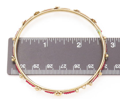925 Sterling Silver  Vintage Indian Style Floral Beaded Bangle Bracelet BT9898