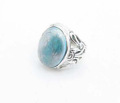 925 Sterling Silver  Vintage Turquoise Shiny Swirl Cocktail Ring Sz 7.5 RG5398