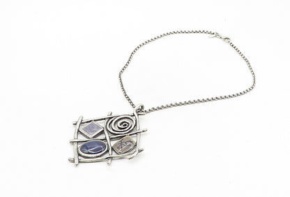 SILPADA 925 Silver  Vintage Enamel Detailed Pendant Chain Necklace  NE1623