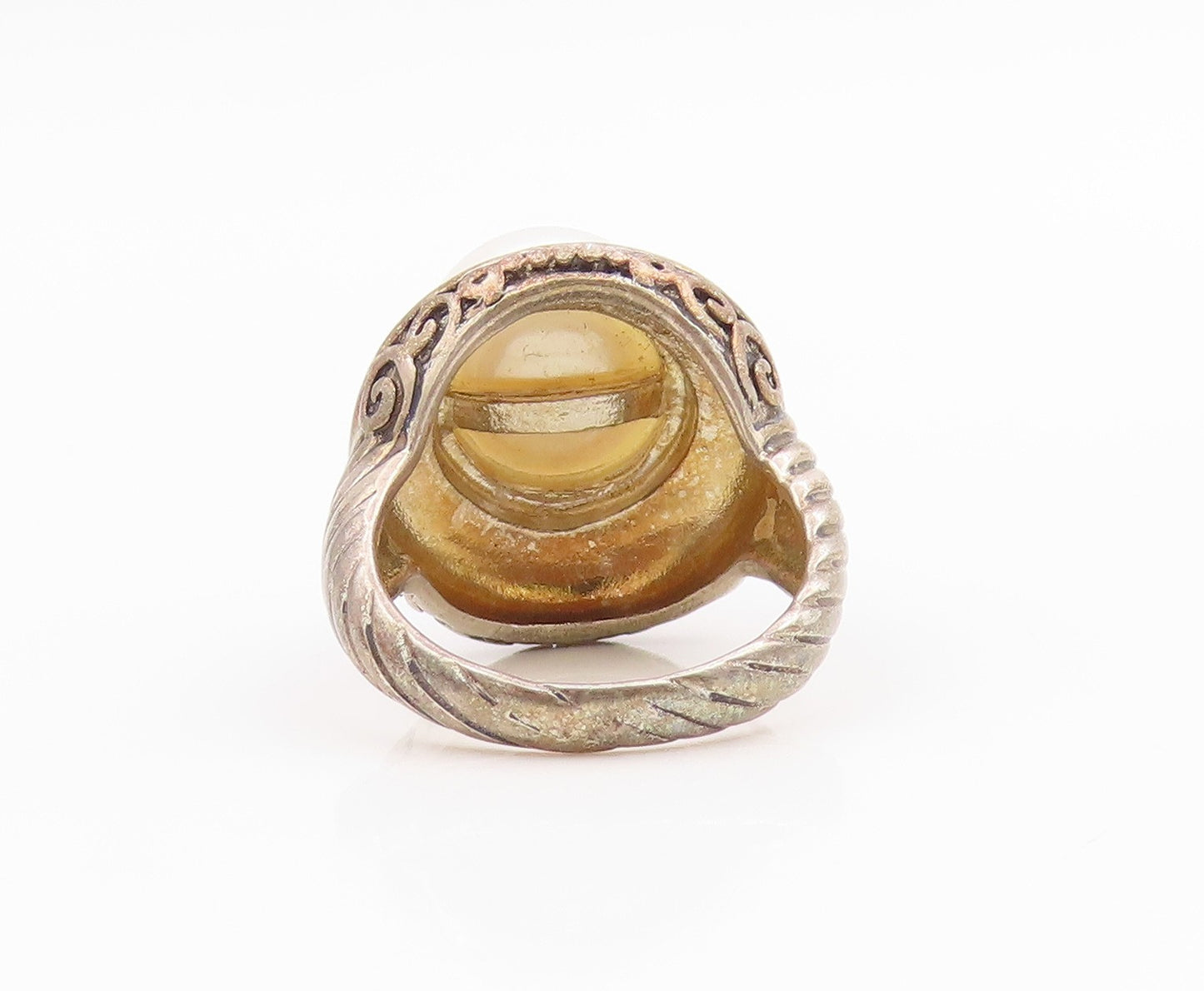 925 Sterling Silver Vintage Ring Classic Pearl Statement Band  Sz 6  RG35859
