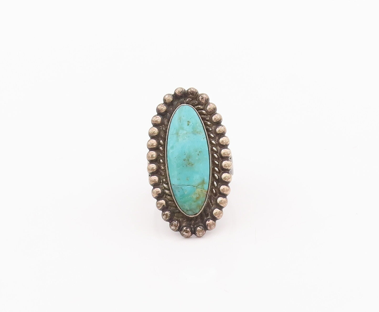 925 Sterling Silver Vintage Ring Southwestern Carved Turquoise Sz 5.5 RG28281