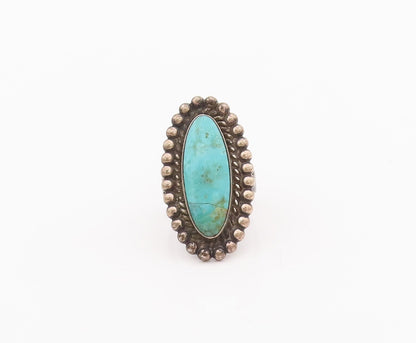 925 Sterling Silver Vintage Ring Southwestern Carved Turquoise Sz 5.5 RG28281