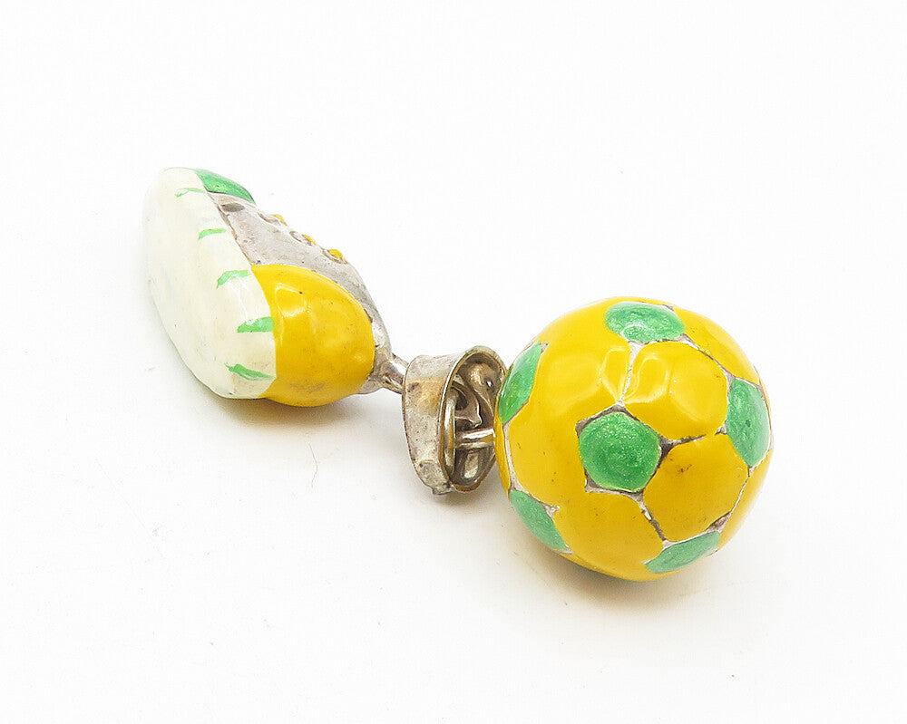 925 Sterling Silver  Vintage Enamel Soccer Ball & Cleat Sports Pendant  PT9350