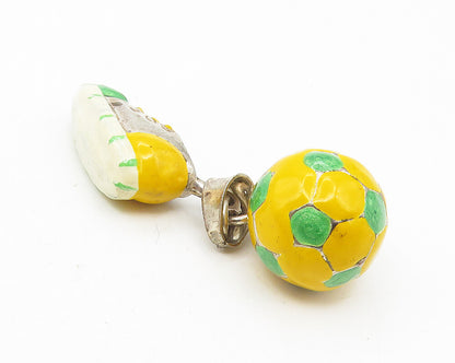 925 Sterling Silver  Vintage Enamel Soccer Ball & Cleat Sports Pendant  PT9350