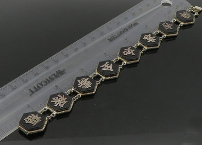CHINESE 925 Sterling Silver  Vintage Black Onyx Hexagon Chain Bracelet  BT8946