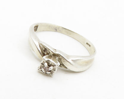 925 Silver  Vintage Genuine Diamonds Floral Swirl Band Ring Sz 7  RG13381