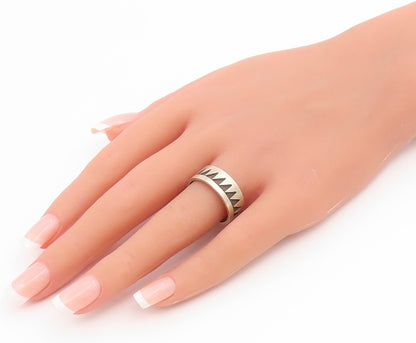 925 Sterling Silver Vintage Ring SOUTHWESTERN Geometric Ridge Band Sz 9 RG36907