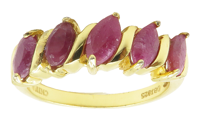 925 Sterling Silver  Ruby Gold Plated 5 Stone Shiny Band Ring Sz 8  RG14058