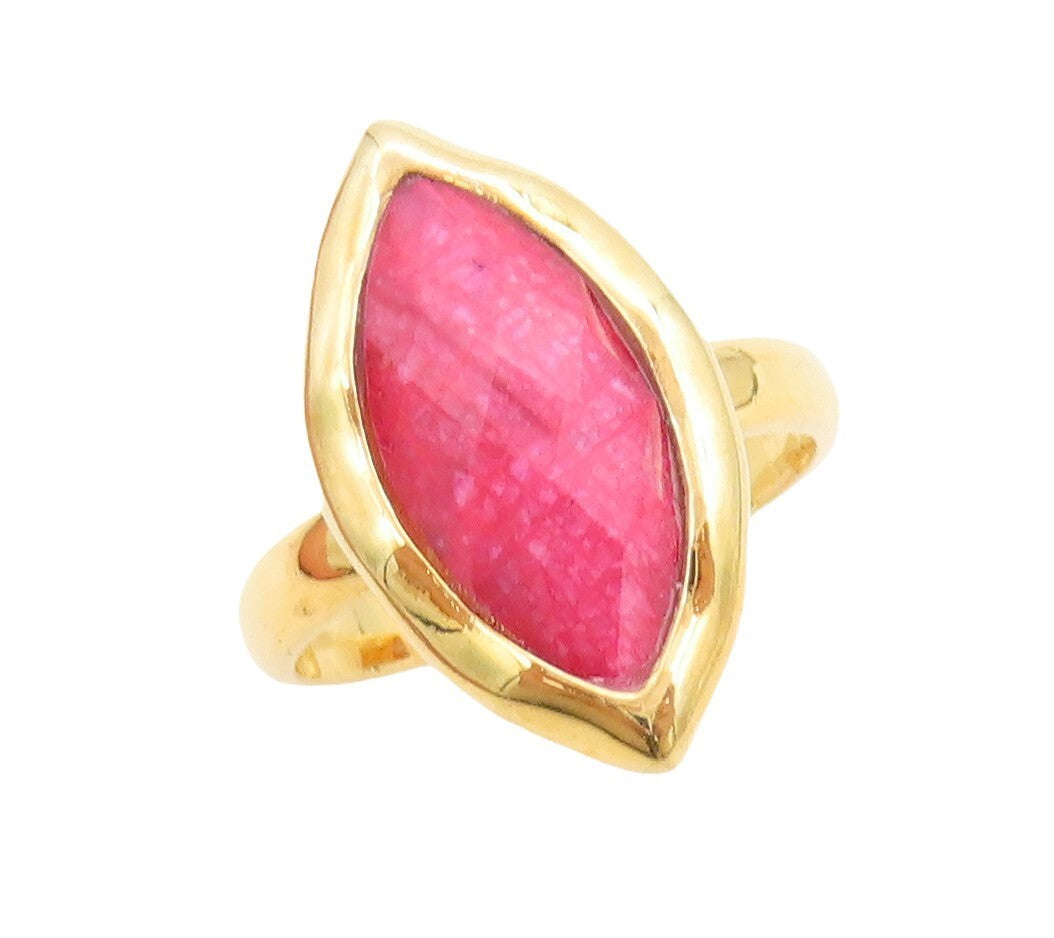 925 Sterling Silver Vintage Ring Gold Plated Marquise Pink Gemstone Sz 7 RG30540